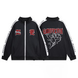 Letter Print Rhinestone Zip-Up Hoodie Set