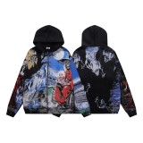 Vintage Printed Distressed Zip-Up Hoodie