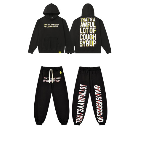 Letter Print Terry Hoodie and Sweatpants Set