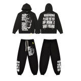 Letter Print Terry Hoodie and Sweatpants Set