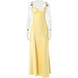 Sexy Spaghetti Strap Low Neck Waist-Cinching Backless Dress
