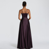 Sexy Spaghetti Strap Low Neck Waist-Cinching Backless Dress