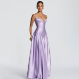 Sexy Spaghetti Strap Low Neck Waist-Cinching Backless Dress