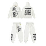 Letter Print Terry Hoodie and Sweatpants Set
