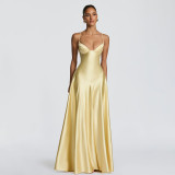 Sexy Spaghetti Strap Low Neck Waist-Cinching Backless Dress