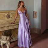 Sexy Spaghetti Strap Low Neck Waist-Cinching Backless Dress