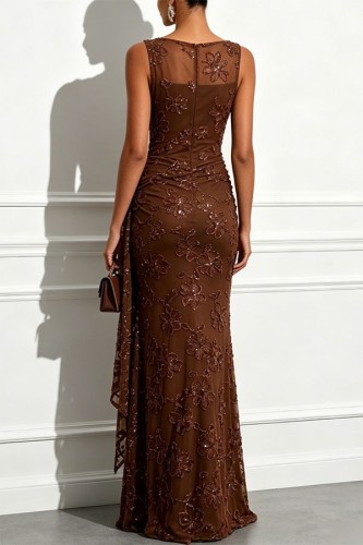 Jacquard Lace Stretch Sleeveless Tie Dress