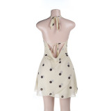 V-Neck Slimming Polka Dot Spaghetti Strap Dress