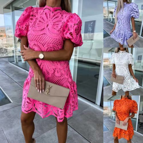 Hollow-Out Water-Soluble Lace Elegant Commute Dress