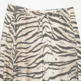 Zebra Print Wide-Leg Tie Pants