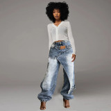 Deconstructed Patchwork Layered Washed Jeans