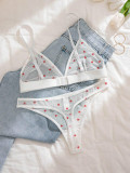 Heart Print Mesh Sheer Triangle Bra and Panty Set