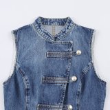 Fashion Slim-Fit Knot-Button Sleeveless Denim Top