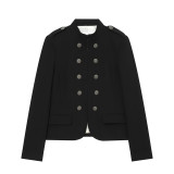 Button-Detail Long Sleeve Stand Collar Shoulder-Padded Slim-Fit Jacket for Women