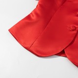 Solid Color Versatile Stand Collar Button-Front Puff Sleeve Slim-Fit Jacket
