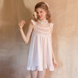 Princess-Style Lace Choker Loose Comfortable Satin Spaghetti Strap Nightdress with Robe Homewear Set