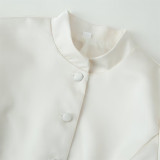 Fashion Slim-Fit Stand Collar Puff Sleeve Cropped Shirt Top