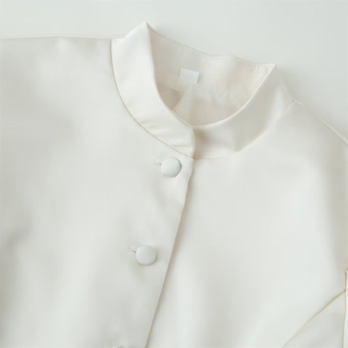 Fashion Slim-Fit Stand Collar Puff Sleeve Cropped Shirt Top