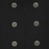 Button-Detail Long Sleeve Stand Collar Shoulder-Padded Slim-Fit Jacket for Women