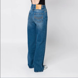 High-Waist Heavy-Wash Multi-Button Jeans