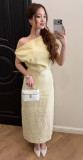 Breathable Linen One-Shoulder Waist-Cinching Slim-Fit Vacation Off-Shoulder Maxi Dress