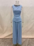 Sleeveless Backless Waist-Tie Slim-Fit Draped Wide-Leg Pants Versatile Commuter Two-Piece Set