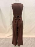 Sleeveless Backless Waist-Tie Slim-Fit Draped Wide-Leg Pants Versatile Commuter Two-Piece Set