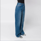 High-Waist Heavy-Wash Multi-Button Jeans