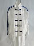 Lace Three-Stripe Stand Collar Frog Button Loose Sun-Protection Sports Two-Piece Set