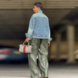 Street Biker Washed Stand-Collar Denim Cropped Jacket