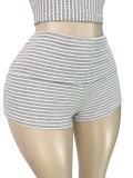 Vertical Stripe Tube Top Fold-Over Waist Tight Shorts Two-Piece Set for Women
