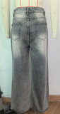 Distressed Washed High-Waist Straight-Leg Loose Women’s Jeans