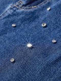 Rhinestone-Studded Loose Straight-Leg Draped Fashion Denim Pants