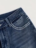 Dark Wash Embroidery Rhinestone Flared Jeans
