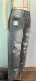 Distressed Washed High-Waist Straight-Leg Loose Women’s Jeans