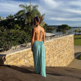 Metal Halter Deep V Side Cutout Ruched Slim-Fit Sexy Beach Evening Maxi Dress