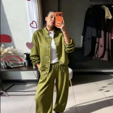 Chinese-Inspired Frog Button Satin Two-Piece Set with Draped Wide-Leg Pants