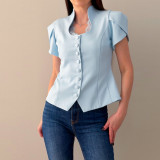 Solid Color Versatile Short Sleeve Lace Patchwork Jacket for Women