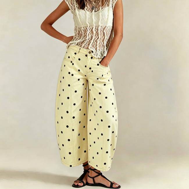 Polka Dot Women’s Loose Curved-Leg Mid-Rise Cropped Jeans