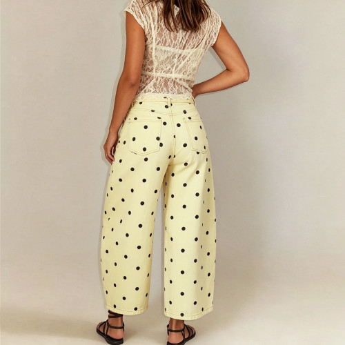 Polka Dot Women’s Loose Curved-Leg Mid-Rise Cropped Jeans
