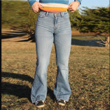 Women’s Stretch Denim Embroidered Slim-Fit Flared Long Pants