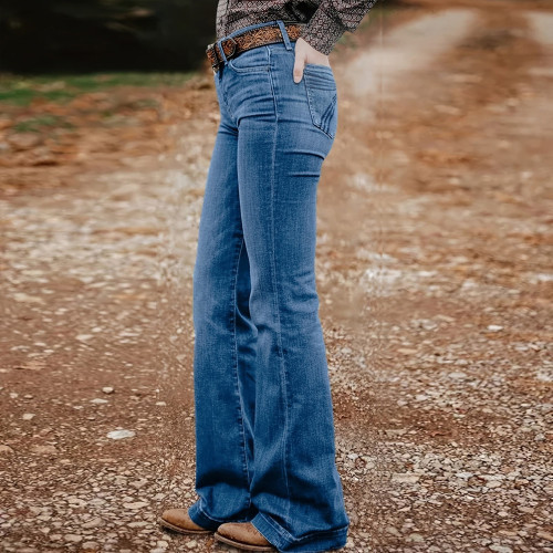 Women’s Stretch Denim Embroidered Slim-Fit Flared Long Pants