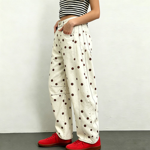 Polka Dot Women’s Loose Curved-Leg Low-Rise Full-Length Jeans