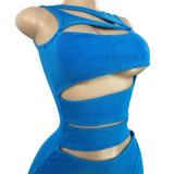 Washed Distressed Ribbed Cutout Sleeveless Zip-Up Slim-Fit Cropped Jumpsuit
