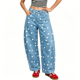 Polka Dot Women’s Loose Curved-Leg Low-Rise Full-Length Jeans