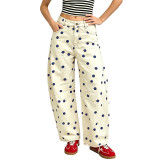 Polka Dot Women’s Loose Curved-Leg Low-Rise Full-Length Jeans