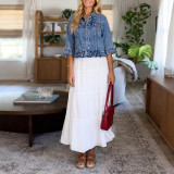 Ruffle Hem Cropped Denim Jacket for Women