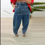 New Design Double-Breasted Loose Wide-Leg Denim Pants