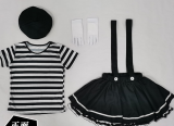 Women’s Halloween Striped Mime Clown Suspender Tutu Dress With Stocking
