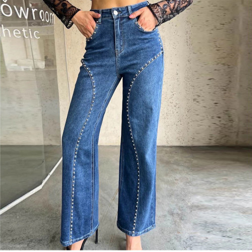 Women’s Fashion Beaded Straight Leg Jeans